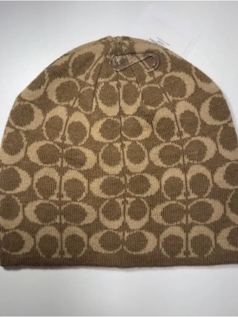 Coach Monogram Knit Beanie in Tan and Light Tan